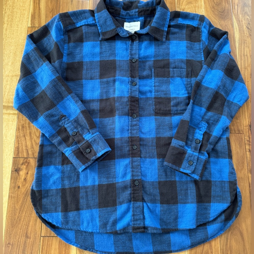 American Eagle Outfitters Blue and Black FlannelShirt
